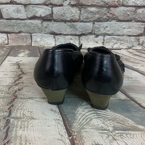 Vintage Brazilian Made Bon-Bons Black Leather Wing Tip Wedges Shoes Size 8 - Picture 3 of 15